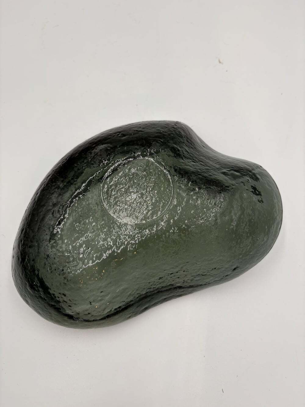 Vintage Smoky Green Freeform Art Glass Bowl | Heavy Biomorphic MCM Glass Dish |